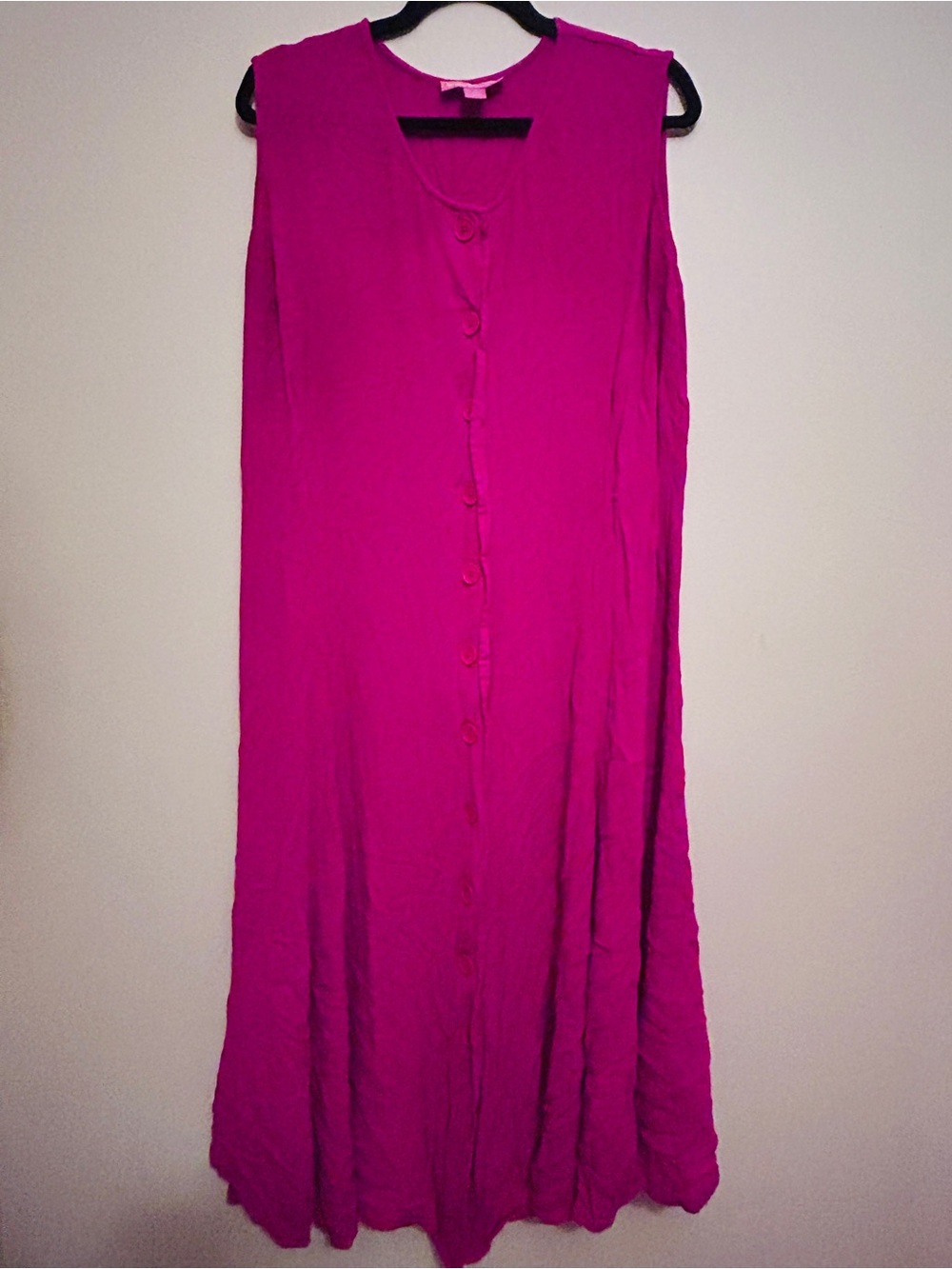Woman Within Sleeveless Button-Front Fuchsia Maxi Dress
